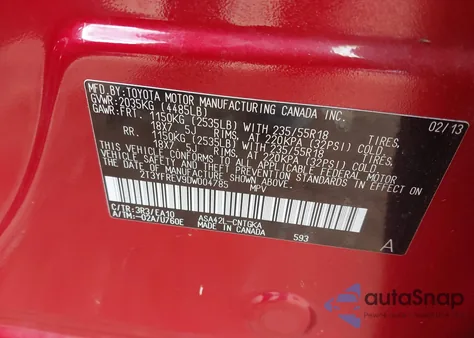 2013 Toyota Rav4 Limited from USA, damaged, VIN 2T3YFREV9DW004785